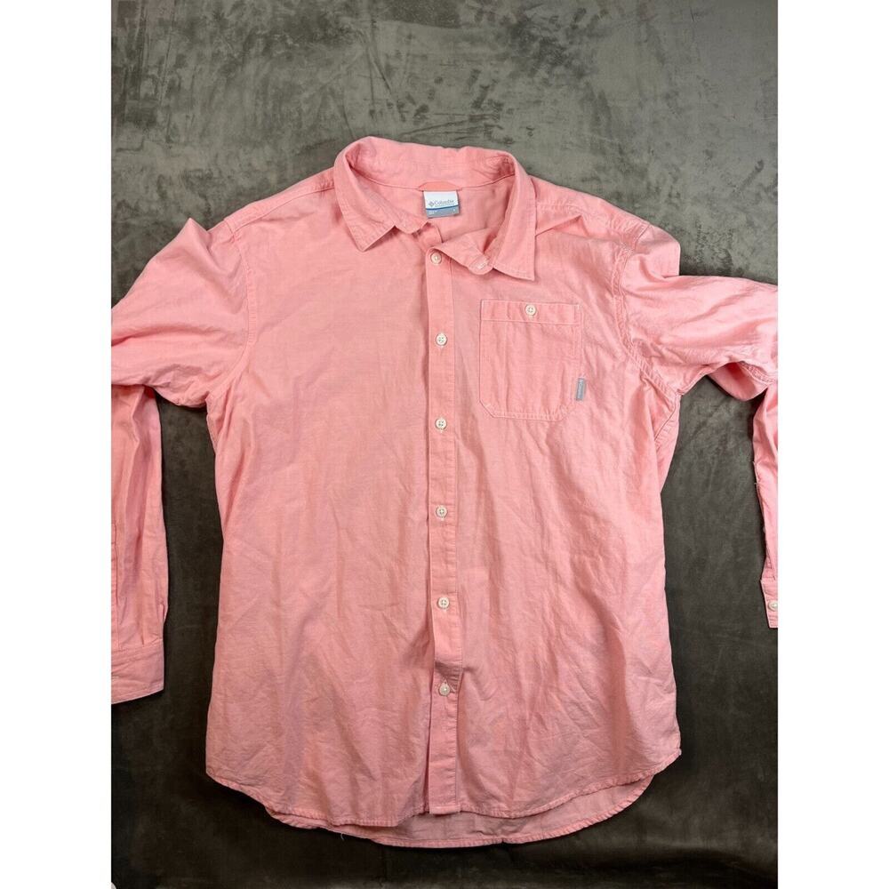 Columbia Shirt Mens Large Red Solid‎ 100% Cotton Button Up